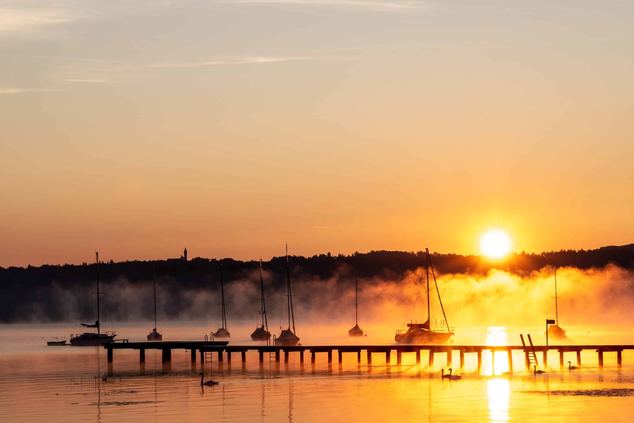 Ammersee Ferienwohnungen See Steg Sonnenuntergang Ammersee Ferienwohnungen See Steg Sonnenuntergang