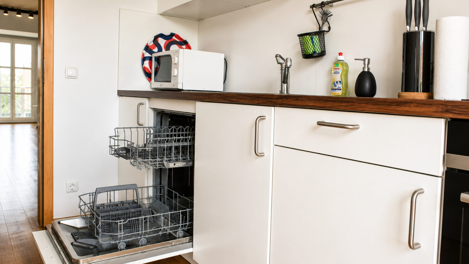 SEEZEIT Zinnmanufaktur – Küche mit Spülmaschine SEEZEIT Ferienwohnung an der Zinnmanufaktur: Küche mit Spülmaschine